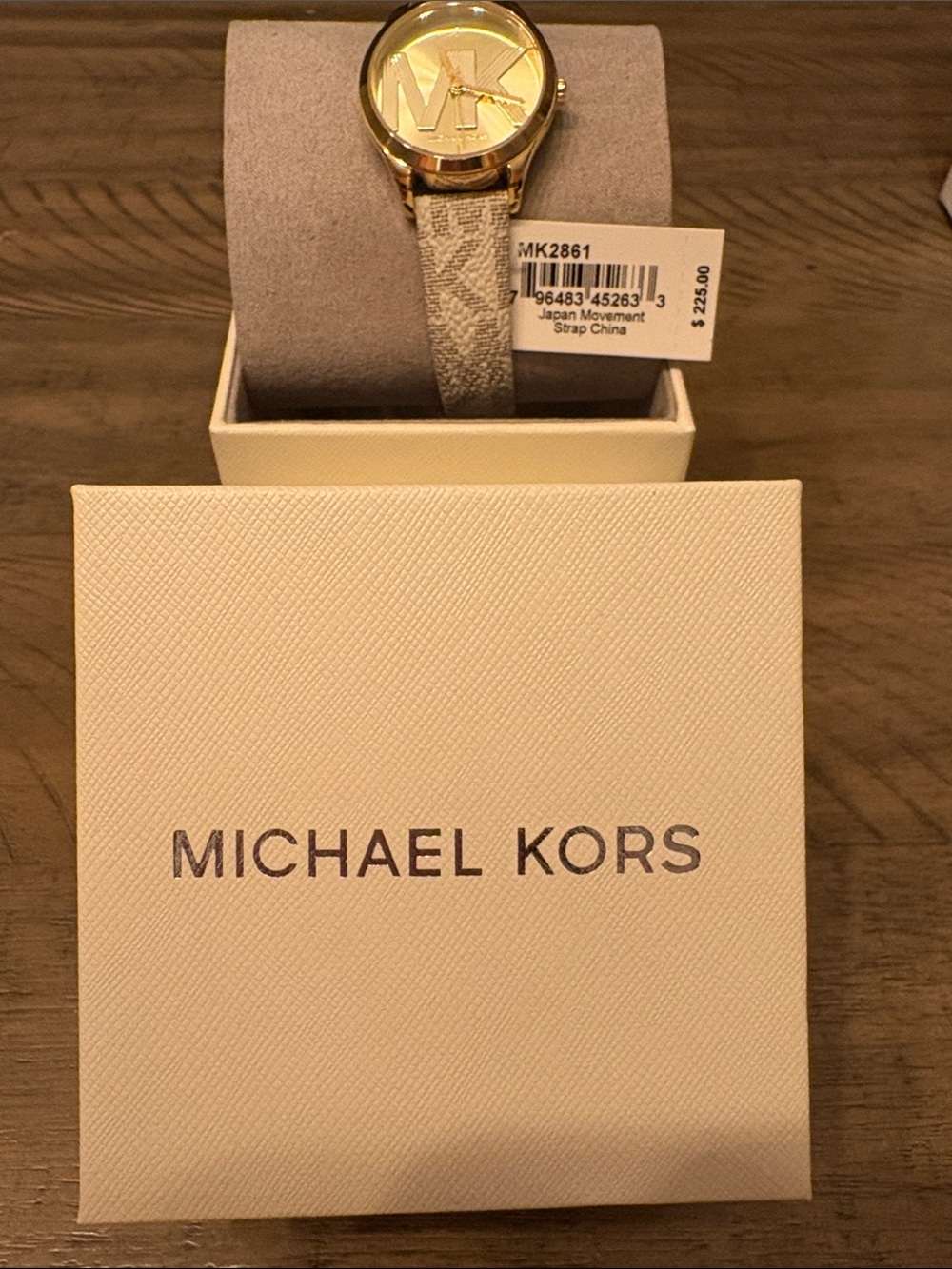 Michael Kors Gold Dial Watch with Beige logo strap